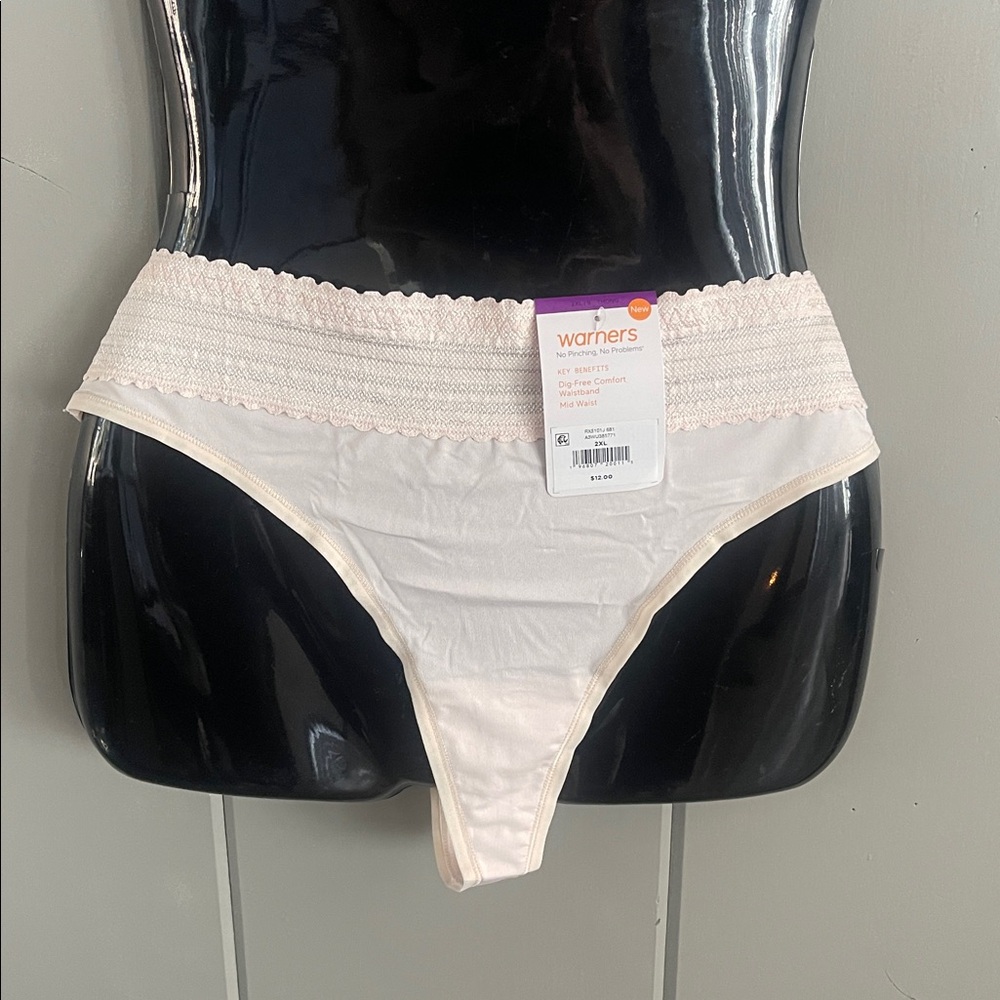 NWT Warner's Thong Panty Pink Lace Sissy Romantic Girly Fairy Feminine Soft 2X